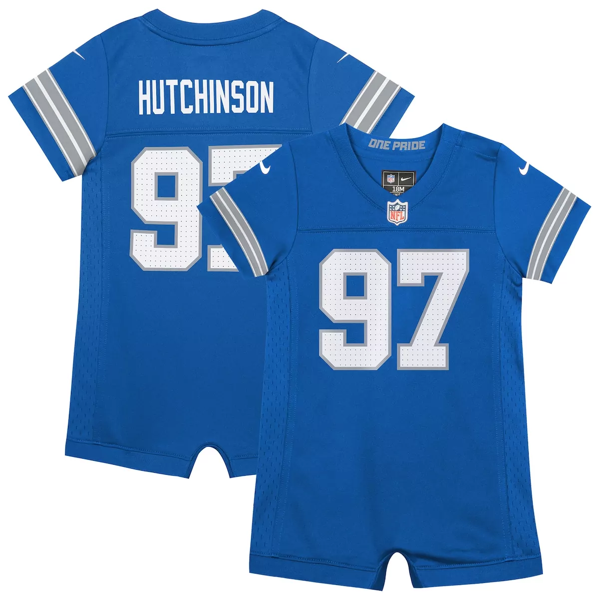 Aidan Hutchinson 97 Detroit Lions Jersey Blue Kids White Grey Game