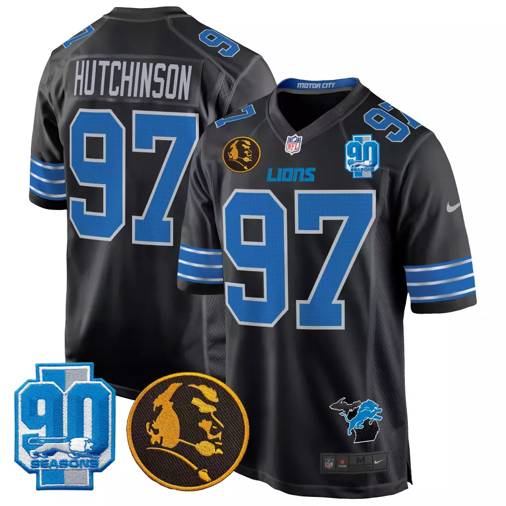 Hutchinson 97 Lions Jersey Black 90th Season 90 Seasons Men Player Blue Silver Game