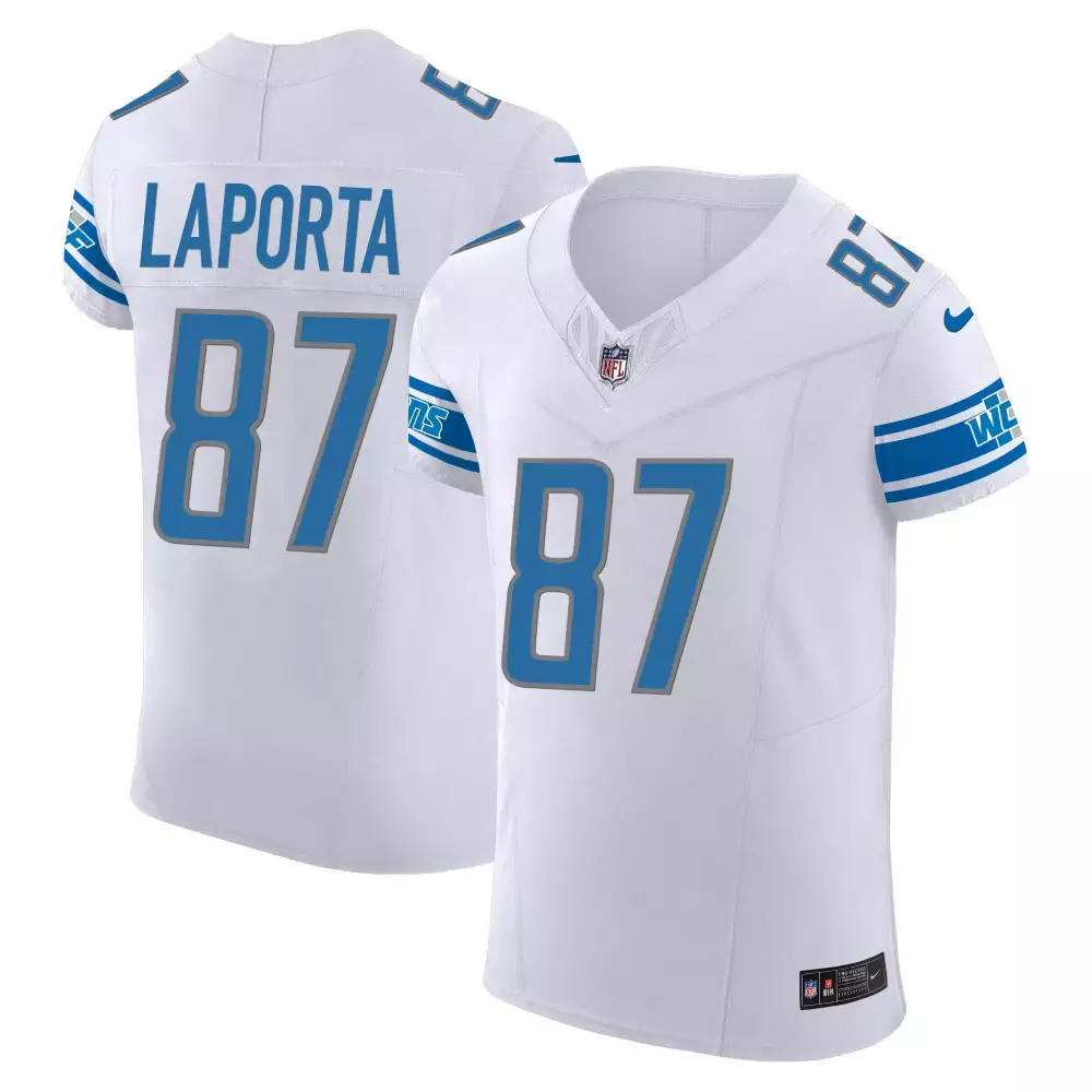 Sam Laporta 87 Lions Jersey White Men Standard Alternate Blue Silver Vapor Elite