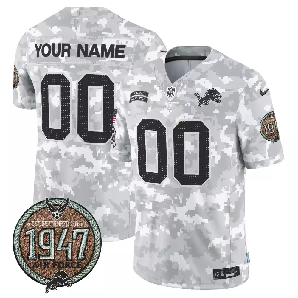 Custom Lions Jersey White Salute To Service Air Force 1947 Men Alternate Design Gray