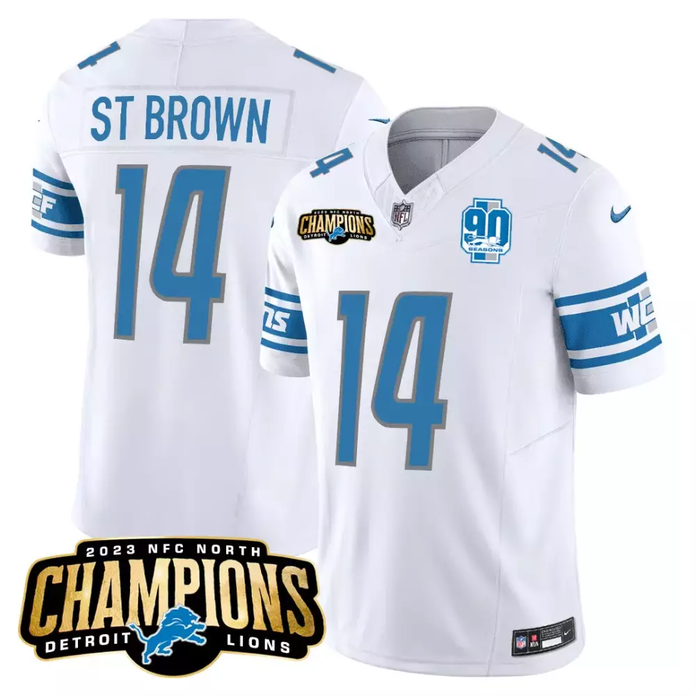 Amon-ra St. 14 Detroit Lions Jersey White NFC North Champions 2023 90 Seasons Men
