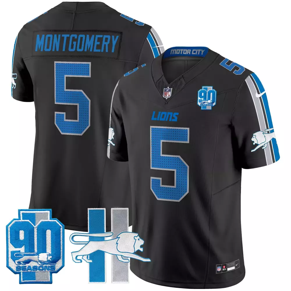 David Montgomery 5 Lions Jersey Black 90 Seasons Motor City Men Replica Blue Silver