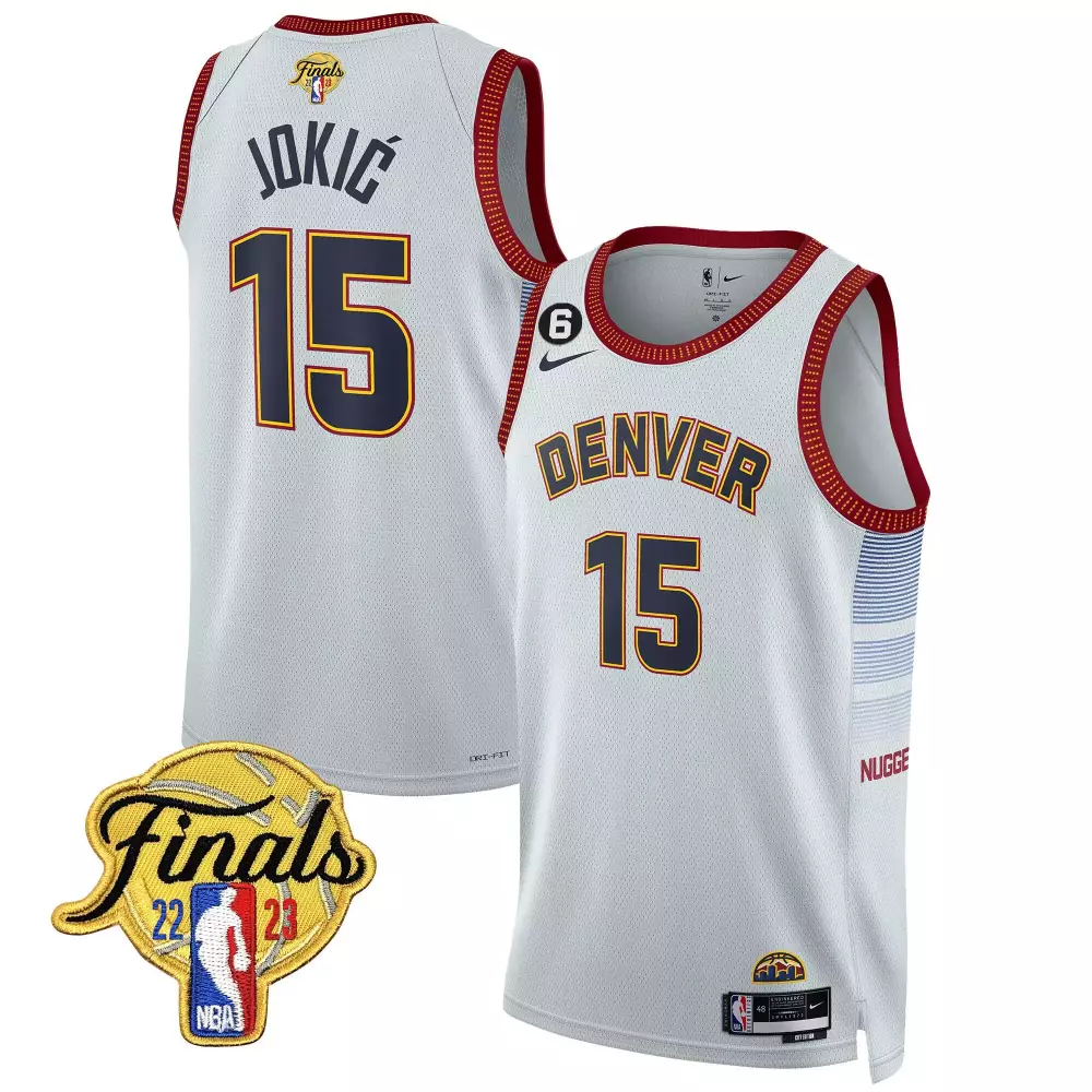 Nikola Jokic 15 Denver Nuggets Jersey White Finals 2023 Men NBA Navy Gold Red All