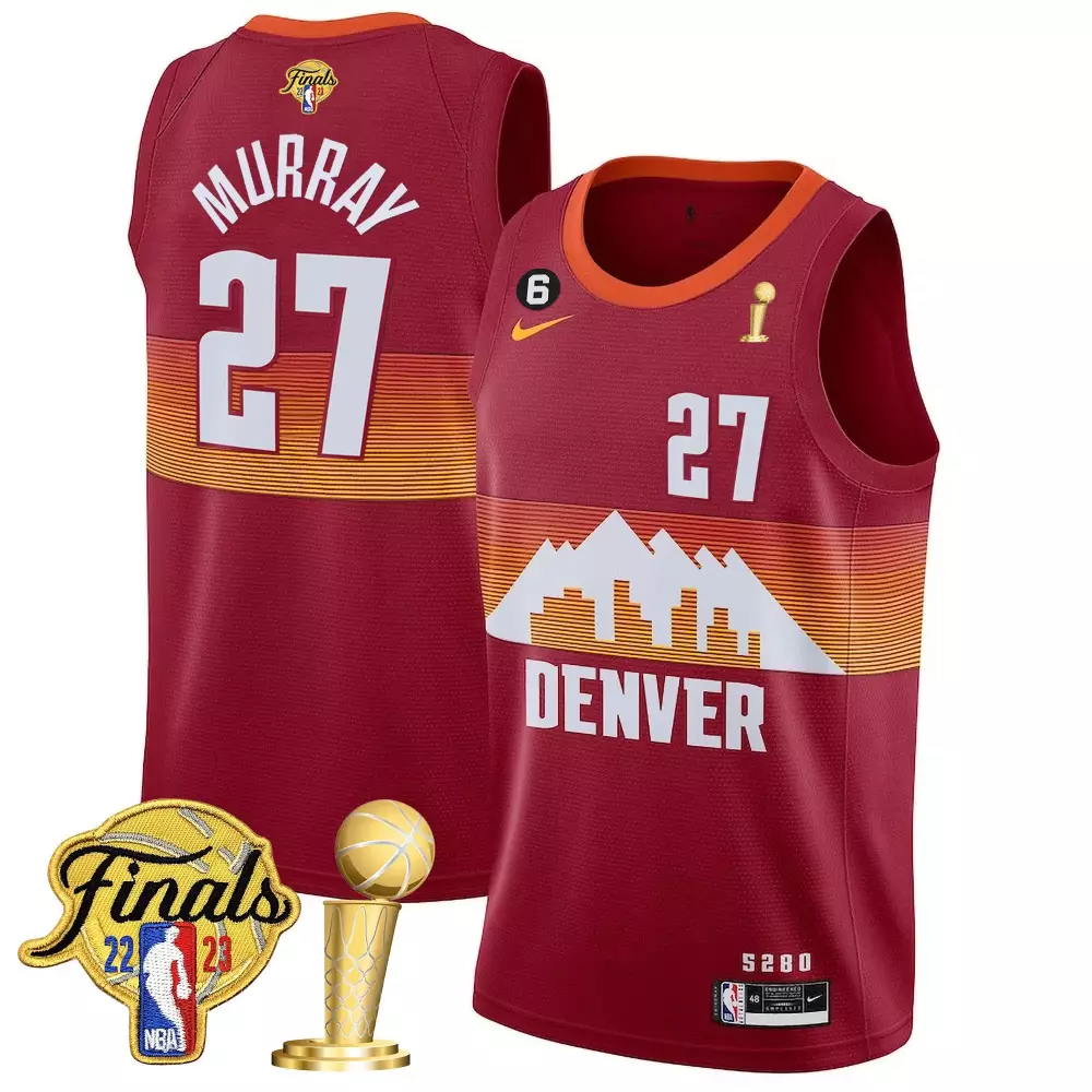 Jamal Murray 27 Denver Nuggets Jersey Maroon 2023 NBA Finals Men Sleeveless Orange