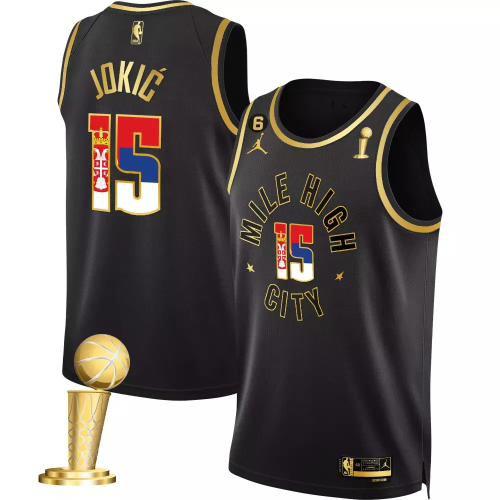 Nikola Jokic 15 Denver Nuggets Jersey Black City Edition Championship Trophy Jumpman