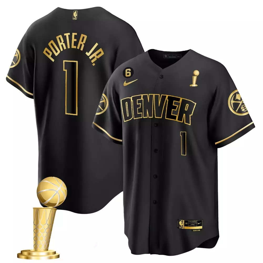 Porter Jr. 1 Denver Jersey Black Championship Larry O'brien Trophy Men Gold Cool