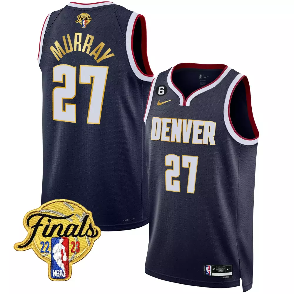 Jamal Murray 27 Denver Nuggets Jersey Navy NBA Finals 2023 Men White Gold Red Stitched