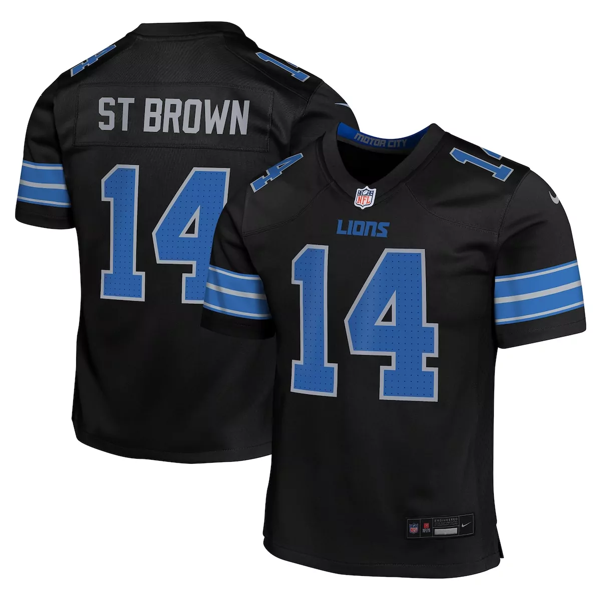 Amon-ra St. 14 Lions Jersey Black Men Replica Blue White Game