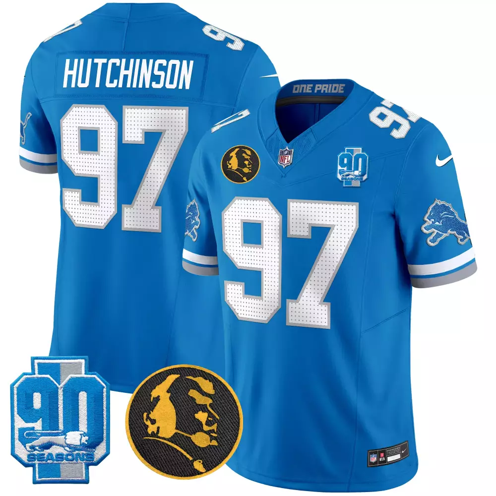 Hutchinson 97 Lions Jersey Blue 90th Season 90 Seasons Men Player White Grey Vapor
