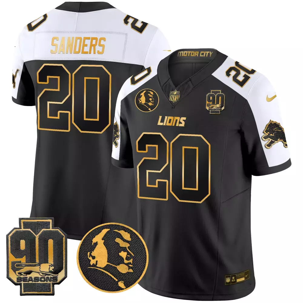 Sanders 20 Lions Jersey Black 90th Season 90 Seasons Motor City 2023 Men Split Design
