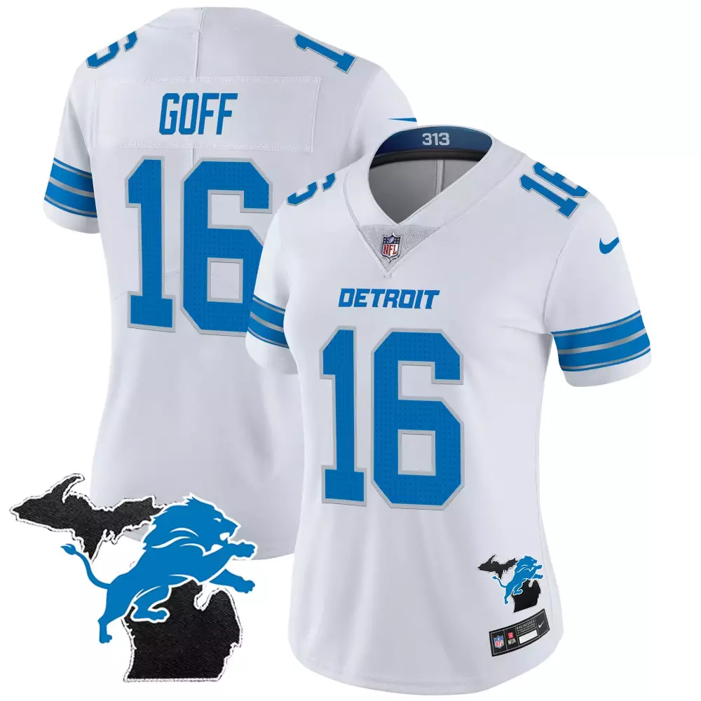Jared Goff 16 Detroit Lions Jersey White Women Standard Blue All Stitched Vapor