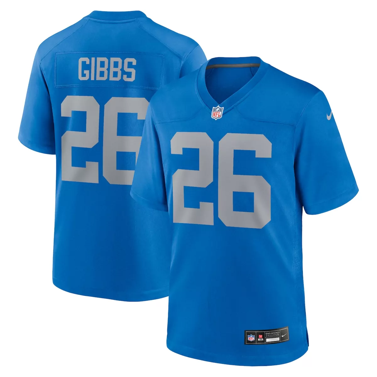 Jahmyr Gibbs 26 Detroit Lions Jersey Blue Men Replica Gray Alternate Game