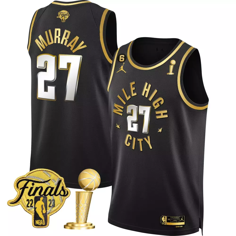 Jamal Murray 27 Denver Nuggets Jersey Black NBA Finals 2023 Men Gold White Limited