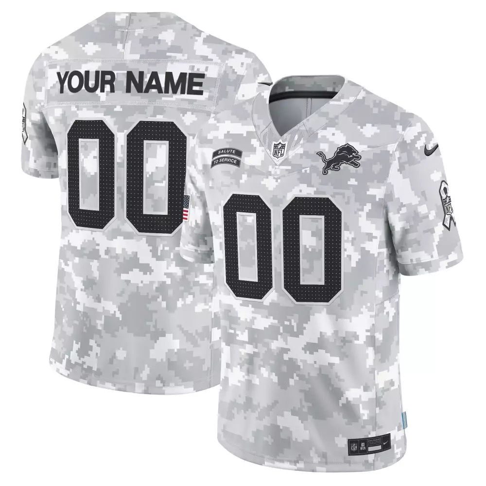 Custom Detroit Lions Jersey Digital Camo Grey Salute To Service American Flag Men