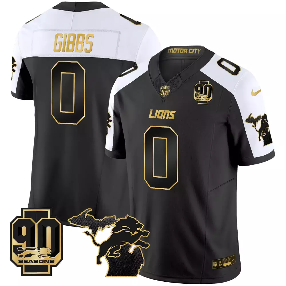 Jahmyr Gibbs Lions Jersey Black 90th Season 90 Seasons Michigan Outline Lion Men