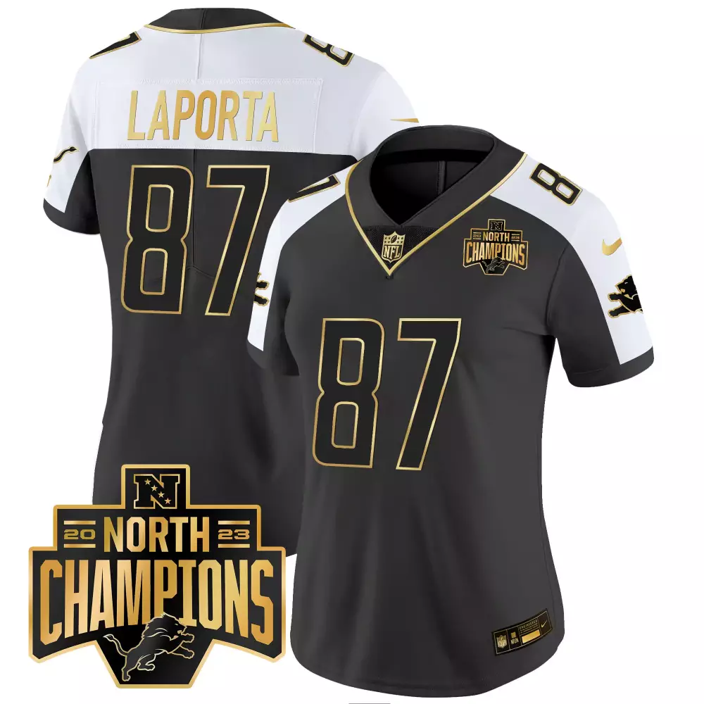 Sam Laporta 87 Lions Jersey Black North Champions 2023 Men Standard Alternate White