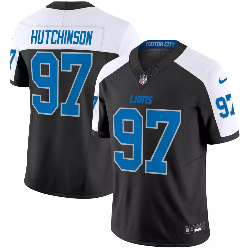 Aidan Hutchinson 97 Lions Jersey Black Men Replica White Blue All Stitched Vapor