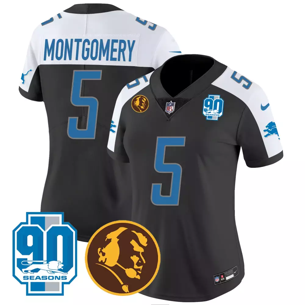 Montgomery 5 Detroit Lions Jersey Black 90th Season 90 Seasons Legacy Men Alternate