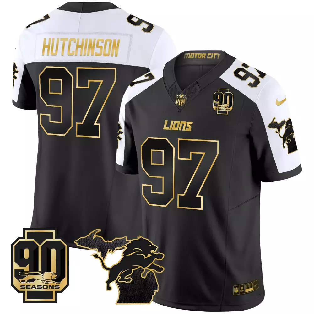 Aidan Hutchinson 97 Lions Jersey Black 90th Season 90 Seasons Motor City Men White