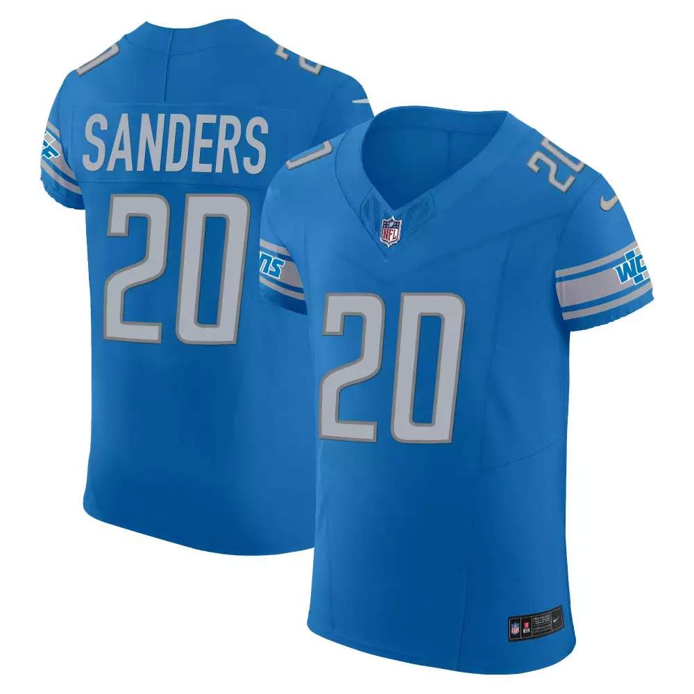Barry Sanders 20 Detroit Lions Jersey Blue Men Replica Silver White Vapor Elite All