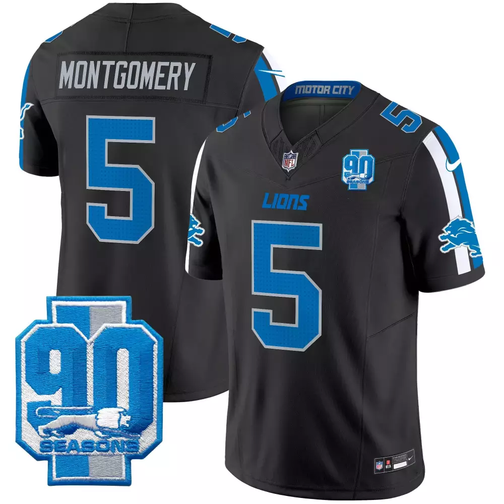 David Montgomery 5 Lions Jersey Black 90 Seasons Men Player Blue White Vapor Limited