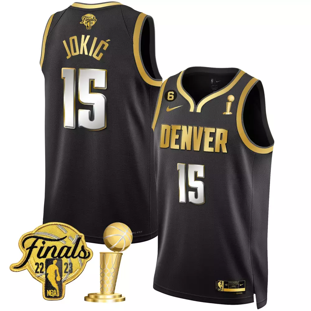 Nikola Jokic 15 Denver Nuggets Jersey Black NBA Finals 2023 Men Player Gold White