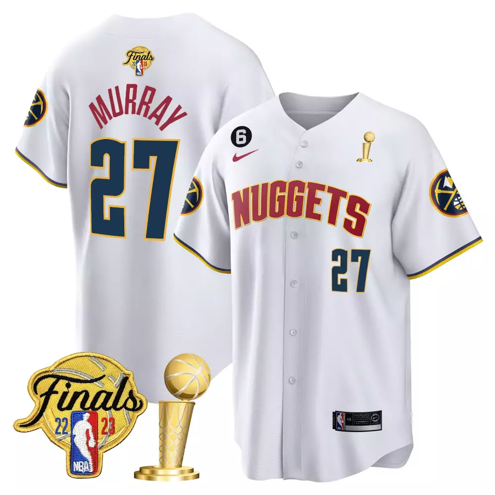 Jamal Murray 27 Nuggets Jersey White 2023 NBA Finals Champions Men Navy Blue Gold