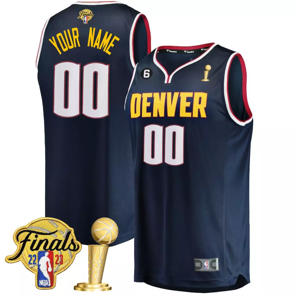 Custom Denver Nuggets Jersey Navy NBA Finals Champions 2023 Men Replica Yellow Red