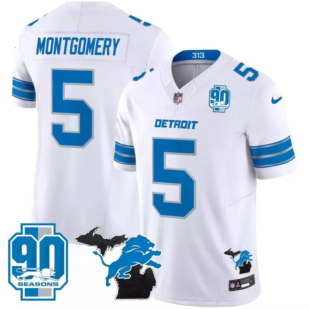 David Montgomery 5 Detroit Lions Jersey White 90th Season 90 Seasons Men Replica