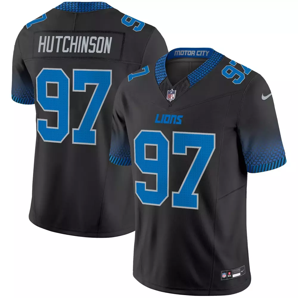 Hutchinson Motor 97 Lions Jersey Black Men Replica Blue Vapor Limited All Stitched