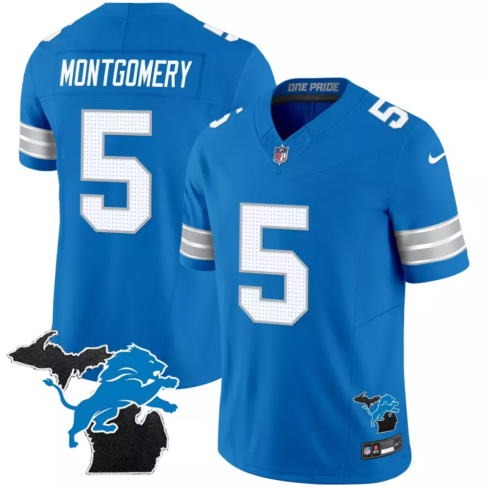 Montgomery 5 Lions Jersey Blue Men Standard White Silver Vapor Limited All Stitched