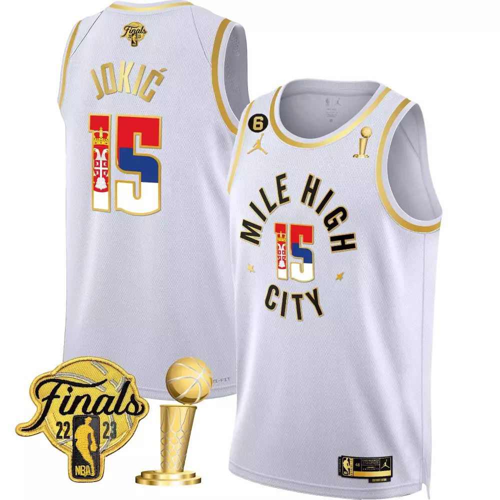Nikola Jokic 15 Denver Nuggets Jersey White NBA Finals 2023 Men Gold Red Blue All