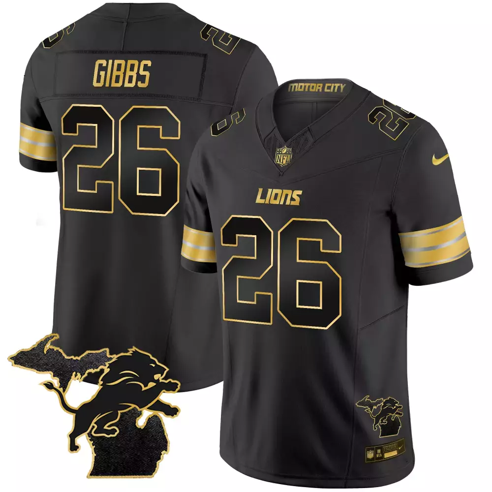 Jahmyr Gibbs 26 Lions Jersey Black Men Gold Stitched