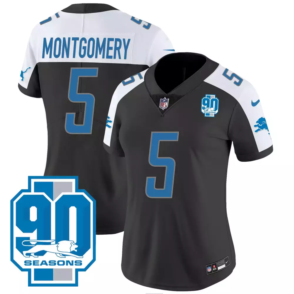 Montgomery Year 5 Detroit Lions Jersey Black 90 Seasons Men Alternate White Blue