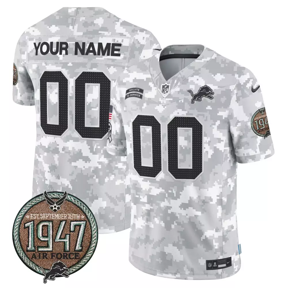 Custom Lions Jersey White Salute To Service Air Force 1947 Men Digital Camo Alternate