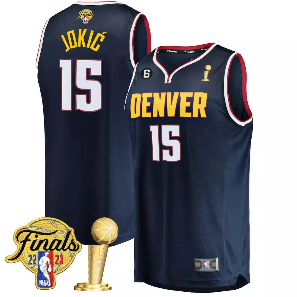 Nikola Joki 15 Denver Nuggets Jersey Navy Blue NBA Finals 2023 Men Yellow White Red