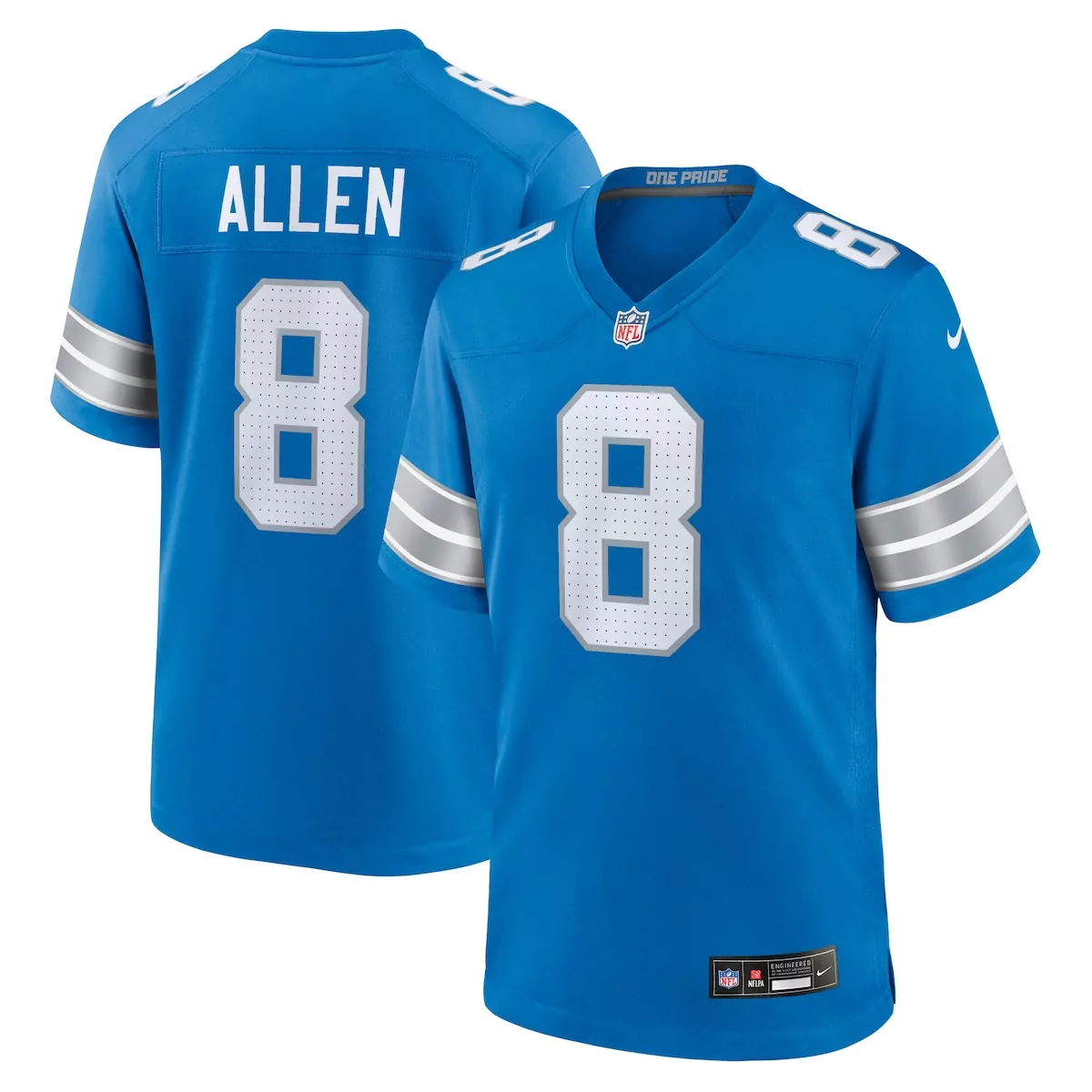 Kyle Allen 8 Detroit Lions Jersey Blue Men Game Silver White