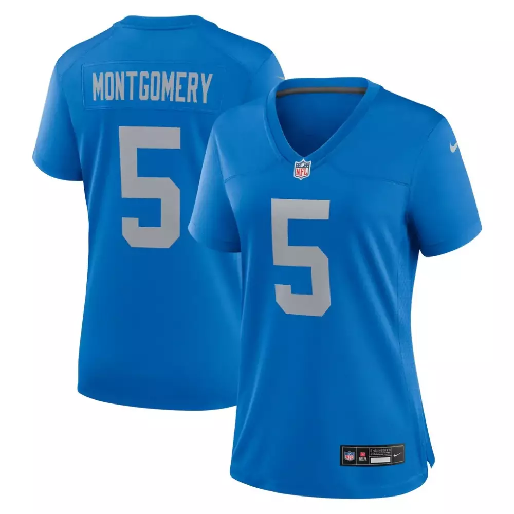 David Montgomery 5 Detroit Lions Jersey Blue Women Replica Silver Alternate Game