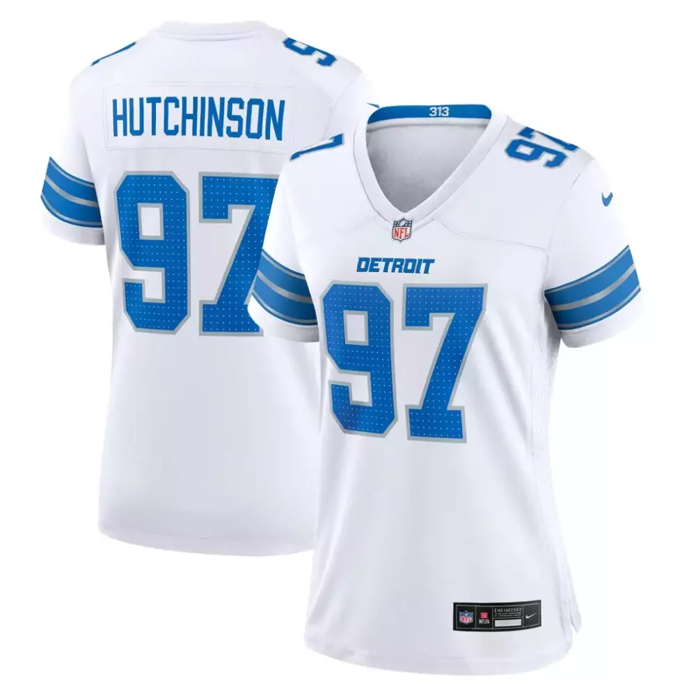 Aidan Hutchinson 97 Detroit Lions Jersey White NFL Blue Silver Game