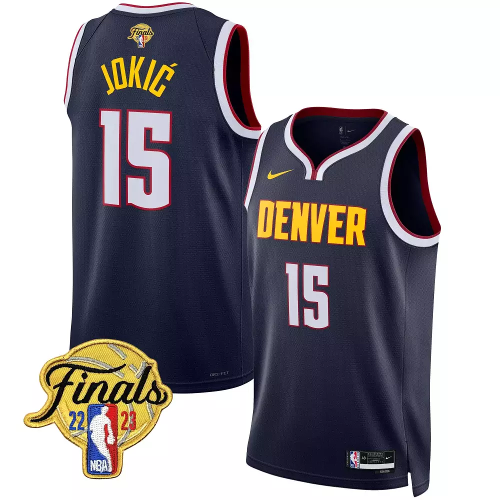 Nikola Jokic 15 Denver Nuggets Jersey Navy Finals 2022-2023 Men White Maroon Icon