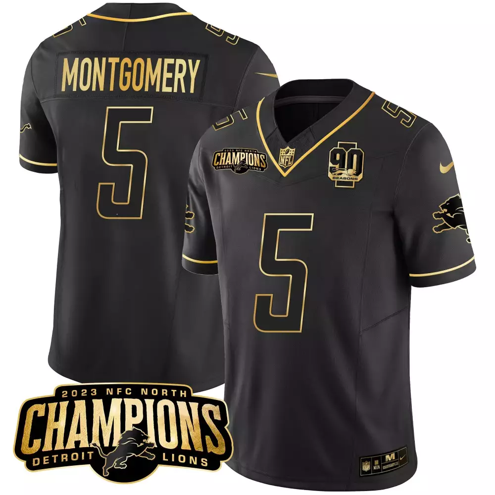 David Montgomery 5 Detroit Lions Jersey Black NFC North Champions 2023 90 Seasons