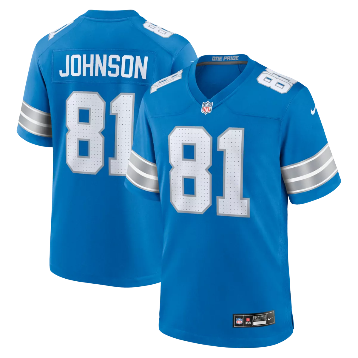 Calvin Johnson 81 Lions Jersey Blue Men Replica Silver White Retired Game