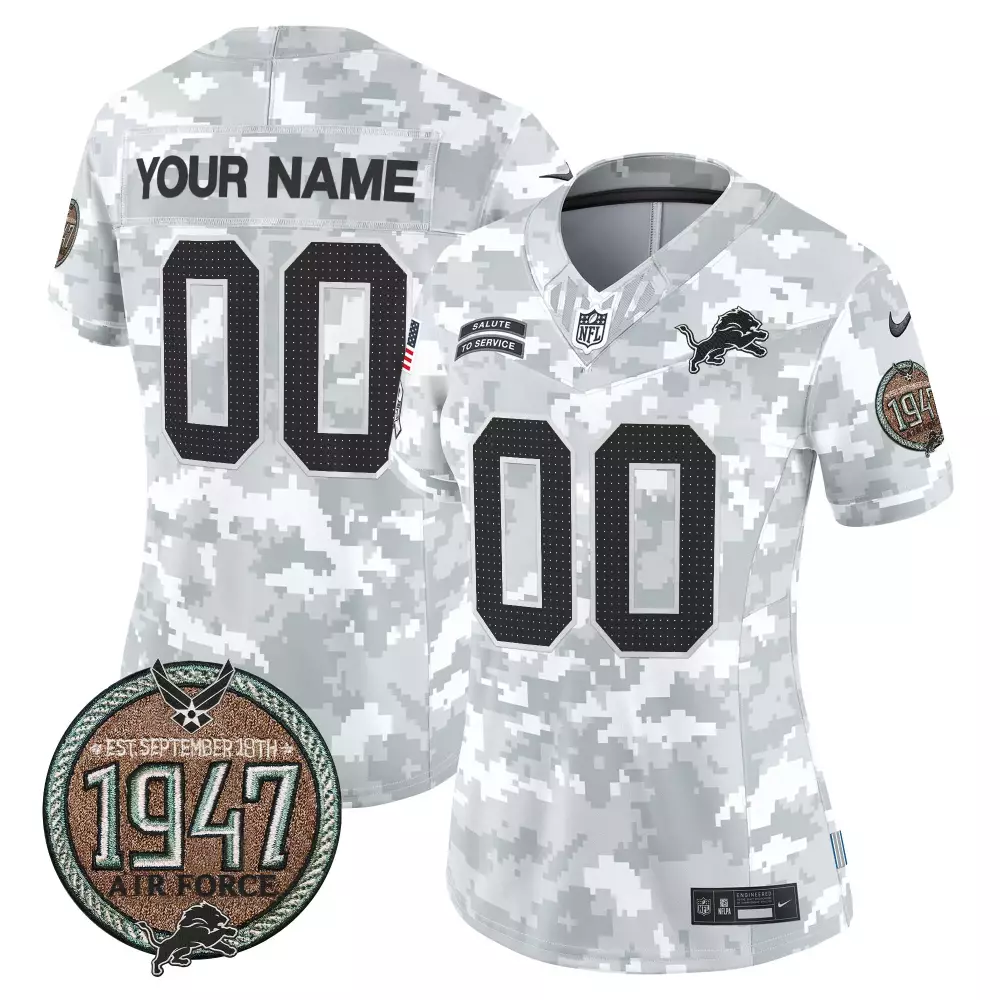 Custom Detroit Lions Jersey White Salute To Service 1947 Air Force Women Camouflage