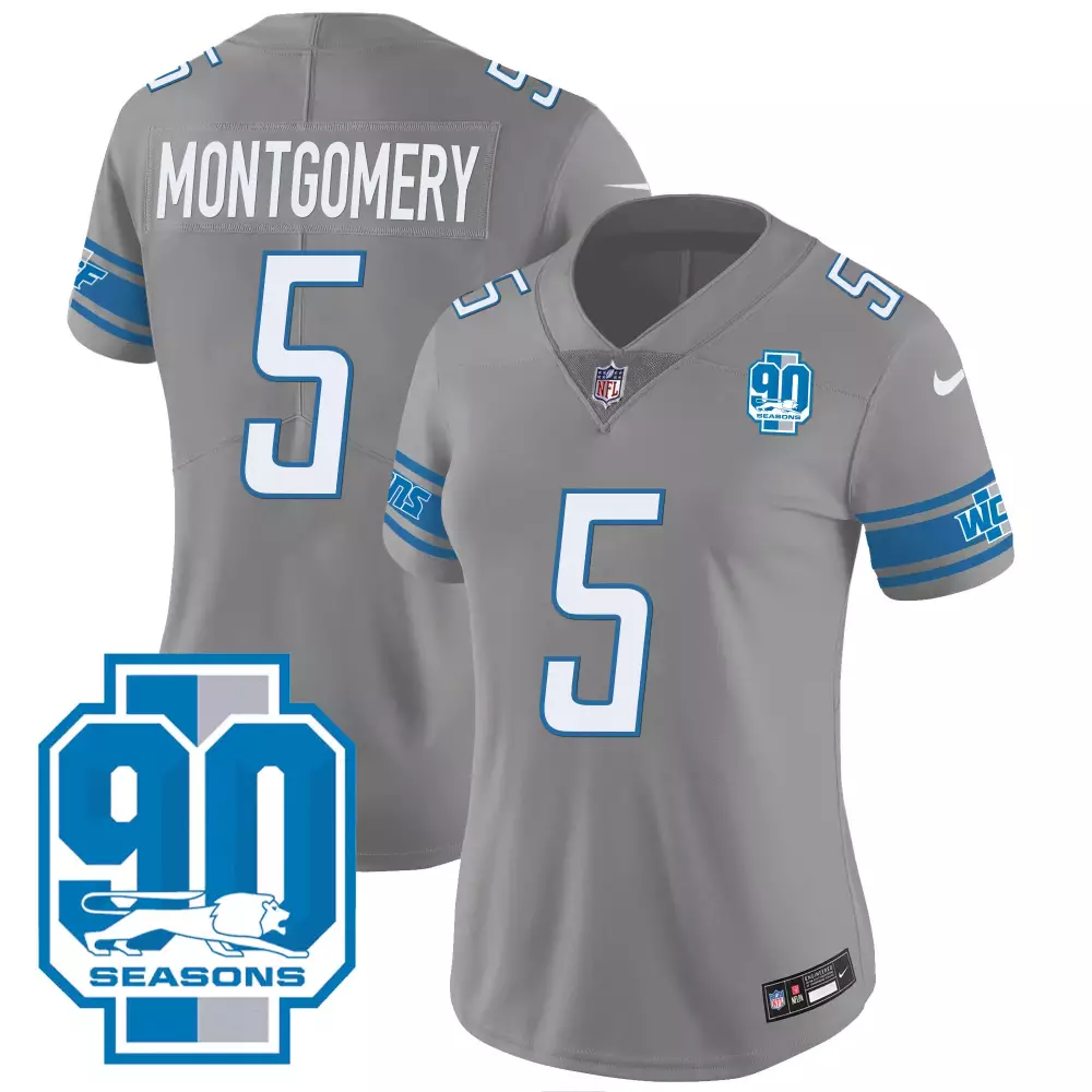 Montgomery 5 Lions Jersey Gray 90 Seasons Men Player Blue White All Stitched Vapor
