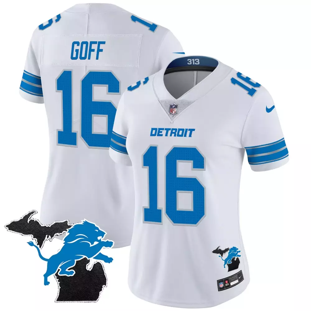 Jared Goff 16 Detroit Lions Jersey White Men Authentic Blue Silver Vapor All Stitched