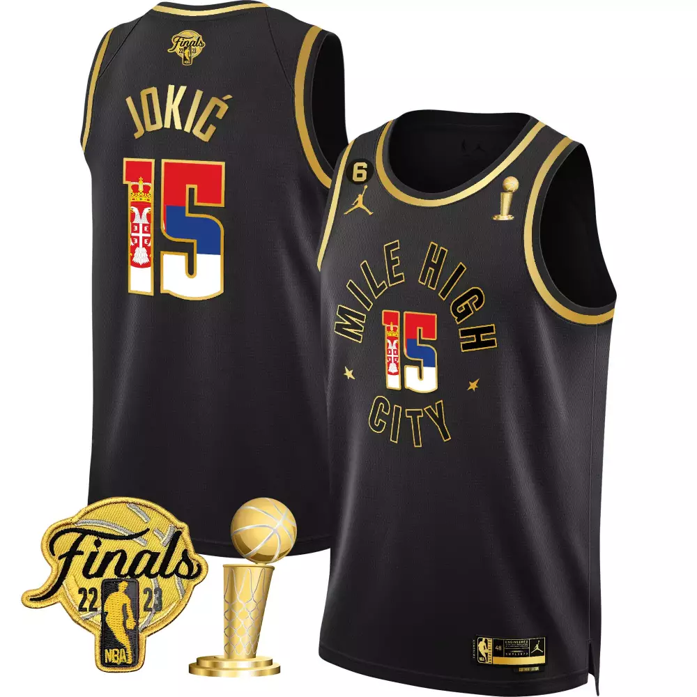 Nikola Jokic 15 Denver Nuggets Jersey Black 2022-2023 NBA Finals 2023 Men Gold All