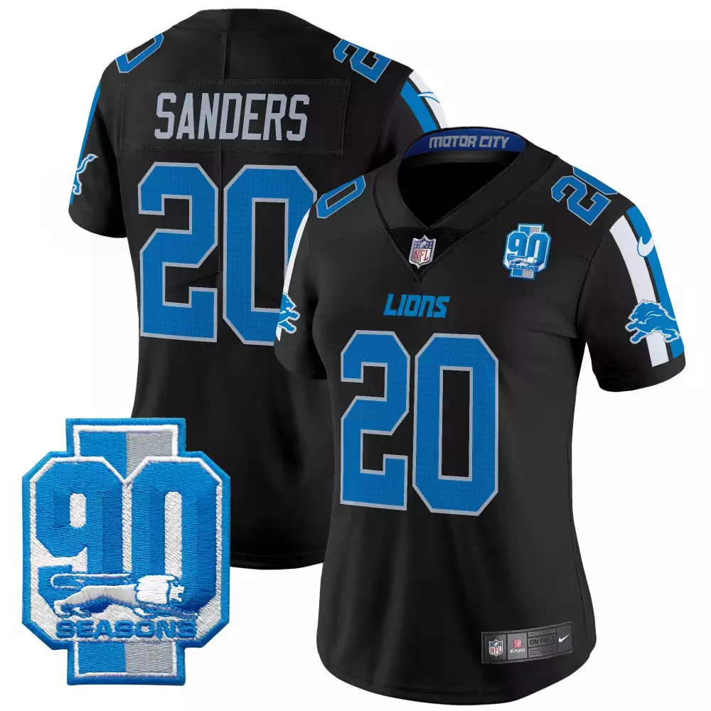Barry Sanders 20 Lions Jersey Black 90 Seasons Men Regular Blue Vapor Limited All