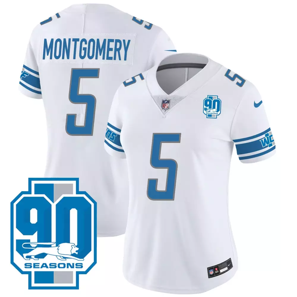 Montgomery Year 5 Lions Jersey White 90 Seasons Men NFL Alternate Blue Gray All Stitched