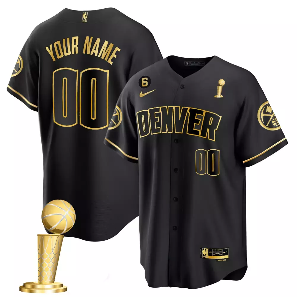 Custom Denver Jersey Black Championship Men Gold Cool Base All Stitched