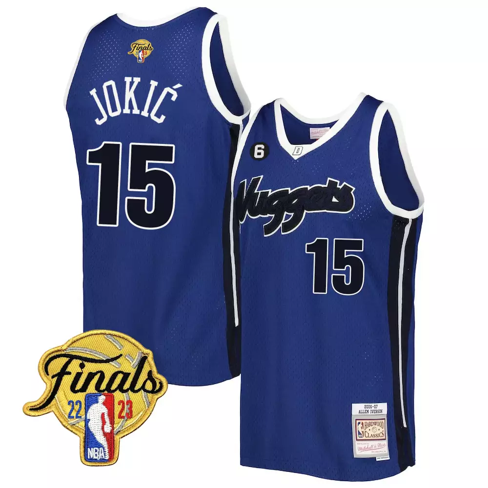 Nikola Joki 15 Nuggets Jersey Blue 2022-23 Finals Men Authentic White Black All Stitched
